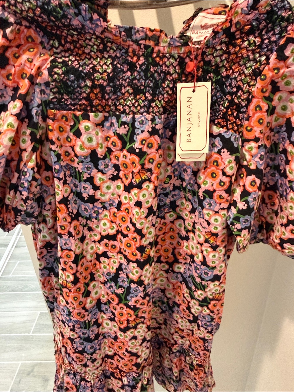 Banjanan Floral Midi Dress in Navy, Pink, Green & Lilac